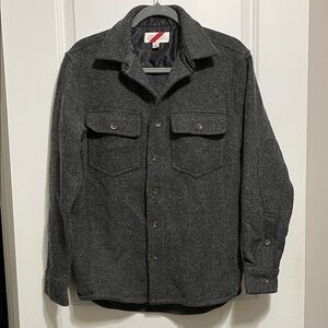 Best Made Co Men's Gray Wool Blend Button Down Shirt Jacket with elbow patch XS
